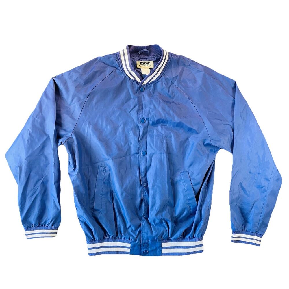 Vintage Duke Haband Varsity Jacket Blue White Striped Windbreaker Large Bomber